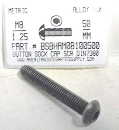 M8-1.25X50mm BUTTON HEAD SOCKET CAP SCREW 10.9 STEEL BLACK D7380