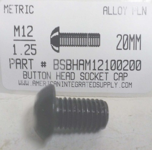 M12-1.75X20mm BUTTON HEAD SOCKET CAP SCREW 10.9 STEEL BLACK D7380