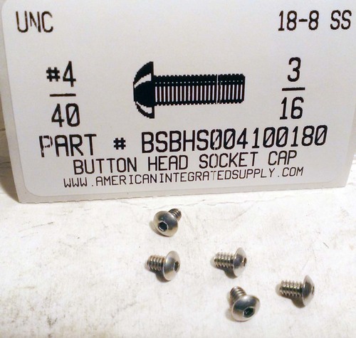 #4-40X3/16 BUTTON HEAD SOCKET CAP SCREW 18-8 STAINLESS STEEL