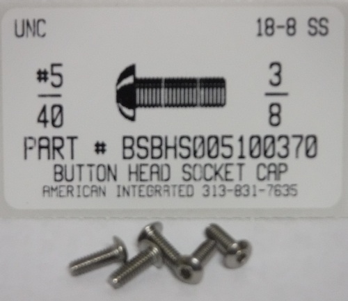 #5-40X3/8 BUTTON HEAD SOCKET CAP SCREW 18-8 STAINLESS STEEL