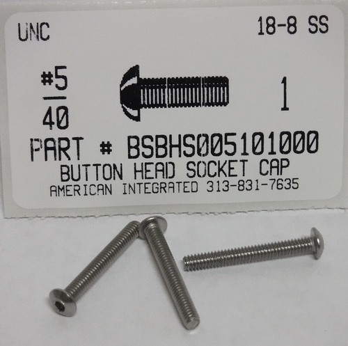 #5-40X1 BUTTON HEAD SOCKET CAP SCREW 18-8 STAINLESS STEEL