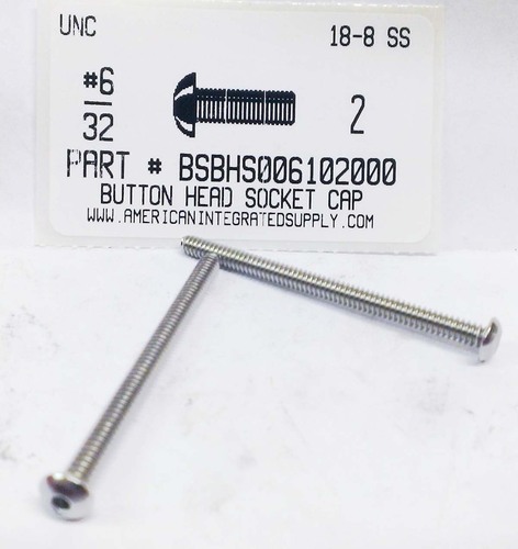 #6-32X2 BUTTON HEAD SOCKET CAP SCREW 18-8 STAINLESS STEEL