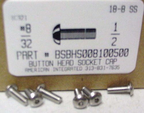 #8-32X1/2 BUTTON HEAD SOCKET CAP SCREW 18-8 STAINLESS STEEL