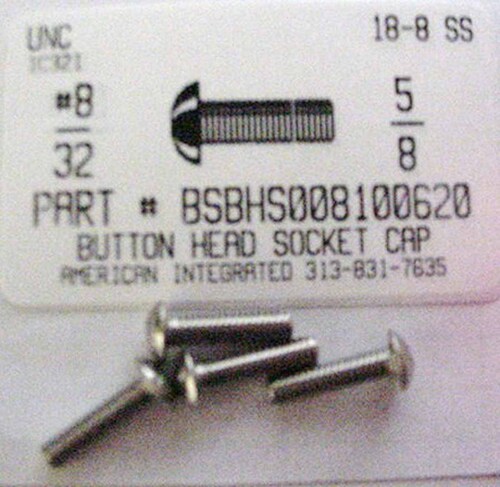 #8-32X5/8 BUTTON HEAD SOCKET CAP SCREW 18-8 STAINLESS STEEL