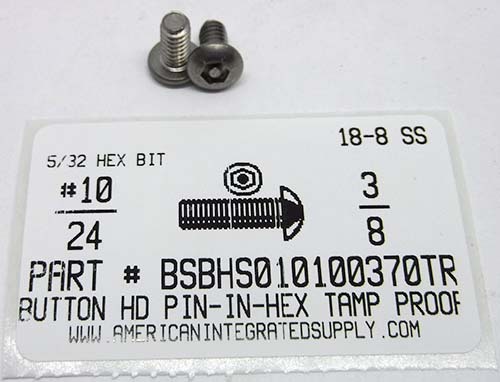 #10-24X3/8 BUTTON HEAD PIN-IN-HEX DRIVE SOCKET CAP SCREW 18-8 STAINLESS STEEL