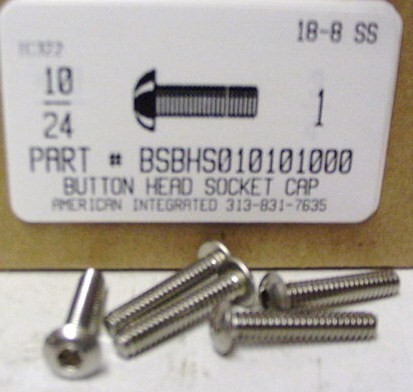 #10-24X1 BUTTON HEAD SOCKET CAP SCREW 18-8 STAINLESS STEEL