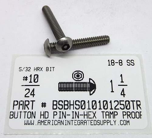 #10-24X1-1/4 BUTTON HEAD PIN-IN-HEX DRIVE SOCKET CAP SCREW 18-8 STAINLESS STEEL