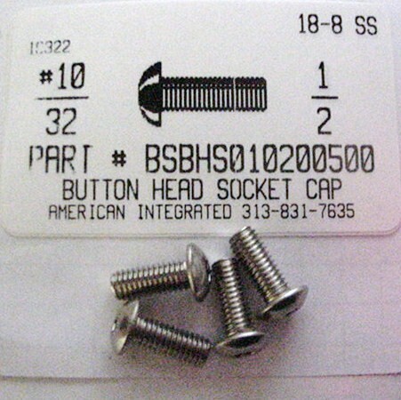 #10-32X1/2 BUTTON HEAD SOCKET CAP SCREW 18-8 STAINLESS STEEL