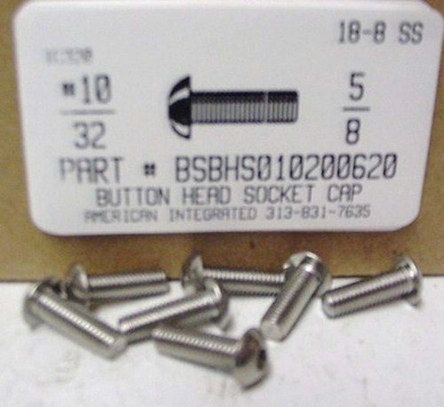 #10-32X5/8 BUTTON HEAD SOCKET CAP SCREW 18-8 STAINLESS STEEL