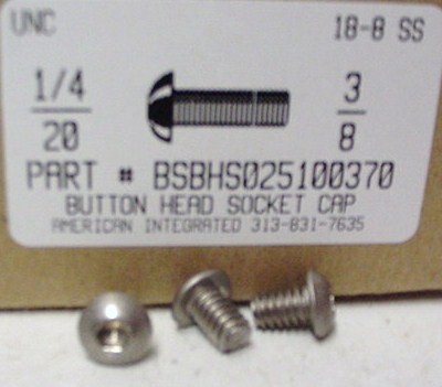 1/4-20X3/8 BUTTON HEAD SOCKET CAP SCREW 18-8 STAINLESS STEEL