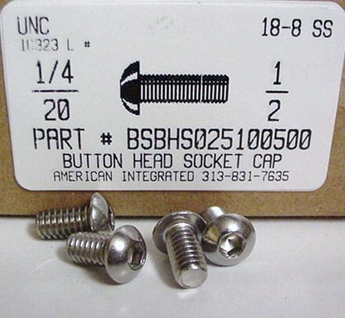 1/4-20X1/2 BUTTON HEAD SOCKET CAP SCREW 18-8 STAINLESS STEEL