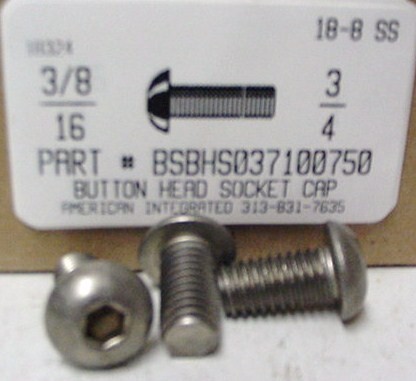 3/8-16X3/4 BUTTON HEAD SOCKET CAP SCREW 18-8 STAINLESS STEEL