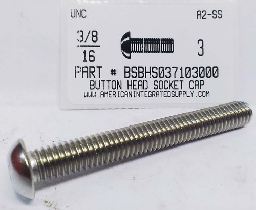 3/8-16X3 BUTTON HEAD SOCKET CAP SCREW 18-8 STAINLESS STEEL