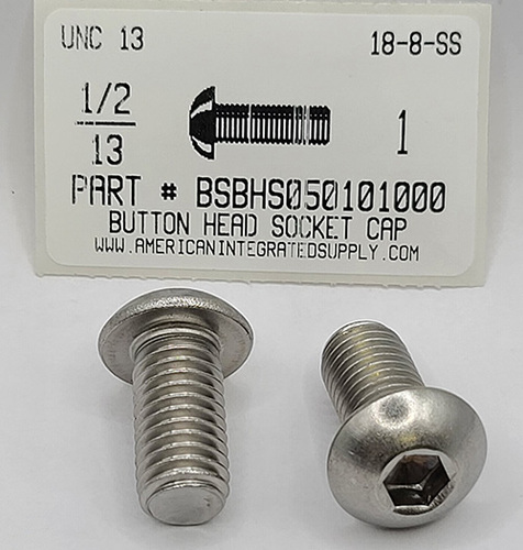 1/2-13X1 BUTTON HEAD SOCKET CAP SCREW 18-8 STAINLESS STEEL