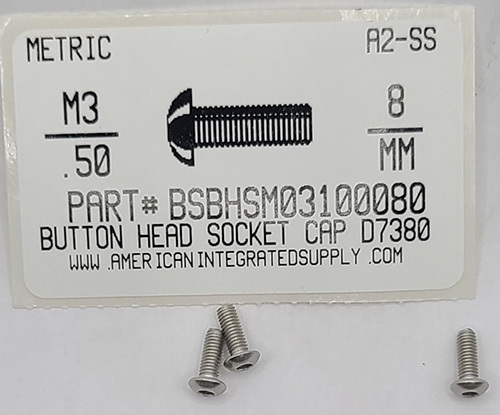 M3-.50X8MM BUTTON HEAD SOCKET CAP SCREW A2 STAINLESS STEEL D7380