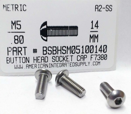 M5-.80X14mm BUTTON HEAD SOCKET CAP SCREW A2 STAINLESS STEEL D7380