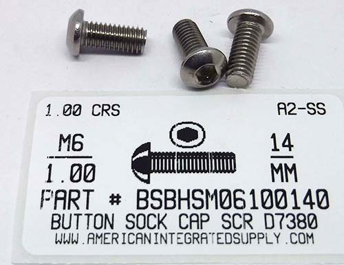 M6-1.00X14mm BUTTON HEAD SOCKET CAP SCREW A2 STAINLESS STEEL D7380