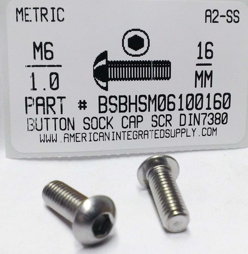 M6-1.00X16mm BUTTON HEAD SOCKET CAP SCREW A2 STAINLESS STEEL D7380