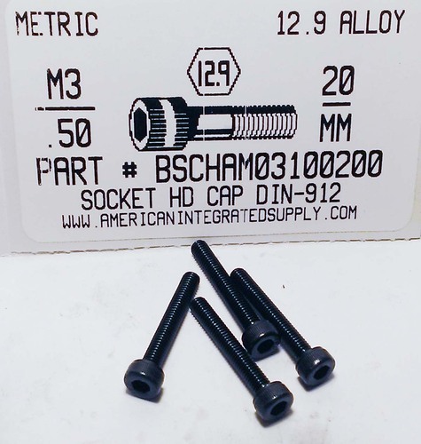 M3-.50X20mm SOCKET HEAD CAP SCREW 12.9 STEEL BLACK D912