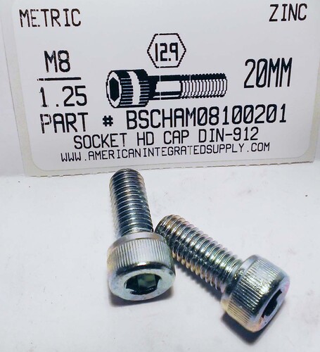 M8-1.25X20mm SOCKET HEAD CAP SCREW 12.9 STEEL ZINC D912