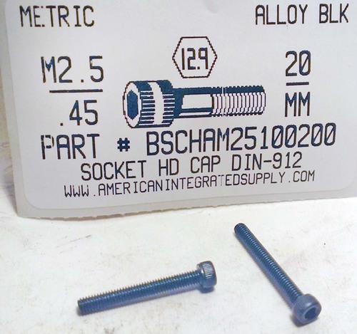 M2.5-.45X20mm SOCKET HEAD CAP SCREW 12.9 STEEL PLAIN D912