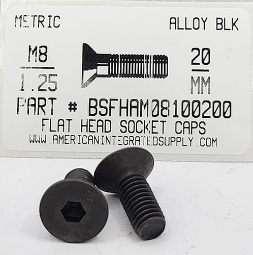 M8-1.25X20MM FLAT HEAD SOCKET CAP SCREW 12.9 STEEL BLACK D7991