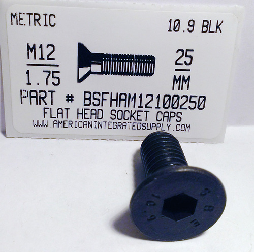 M12-1.75X25mm FLAT HEAD SOCKET CAP SCREW 10.9 STEEL BLACK D7991