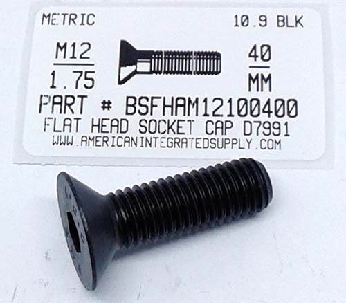 M12-1.75X40MM FLAT HEAD SOCKET SCREW 12.9 STEEL BLACK D7991