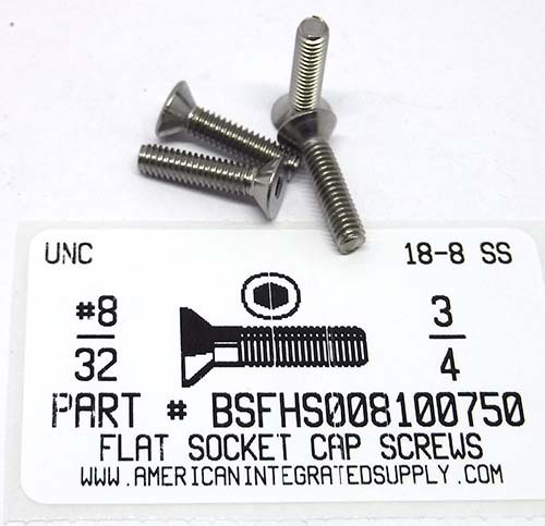 #8-32X3/4 FLAT HEAD SOCKET CAP SCREW 18-8 STAINLESS STEEL