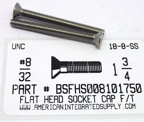 #8-32X1-3/4 FLAT HEAD SOCKET CAP SCREW FULL THREAD 18-8 STAINLESS STEEL