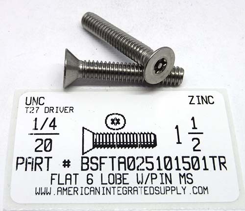 1/4-20X1-1/2 FLAT PIN-IN-6LOBE CAP SCREW ALLOY STEEL ZINC PLATED