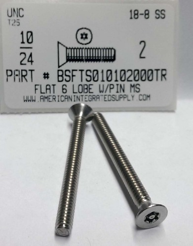 #10-24X2 FLAT HEAD 6 LOBE T25 DRIVE WITH PIN CAP SCREW 18-8 STAINLESS STEEL