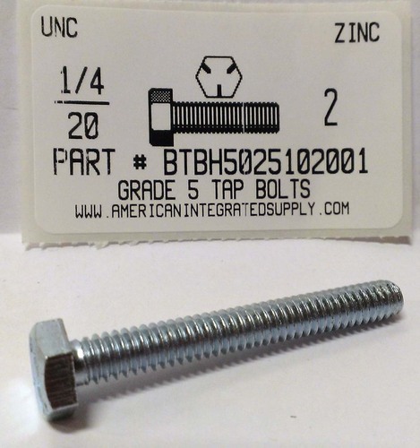 1/4-20X2 HEX HEAD TAP BOLT FULLY THREADED GRADE 5 STEEL ZINC PLATED