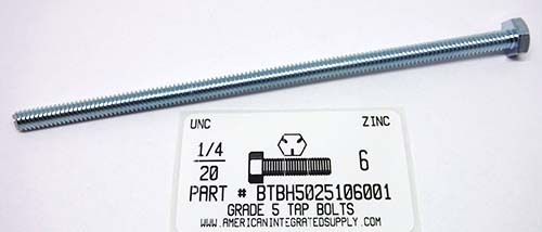 1/4-20X6 HEX HEAD TAP BOLT GRADE 5 STEEL ZINC PLATED