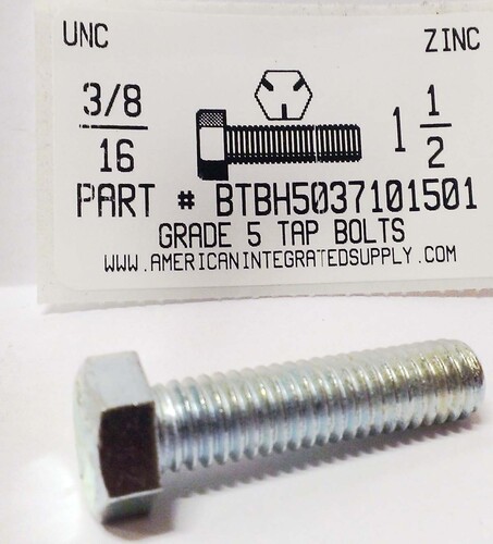 3/8-16X1-1/2 HEX HEAD TAP BOLT GRADE 5 STEEL ZINC PLATED