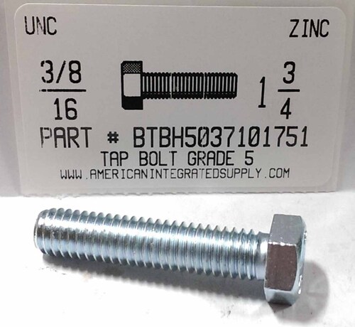 3/8-16X1-3/4 HEX HEAD TAP BOLT GRADE 5 STEEL ZINC PLATED