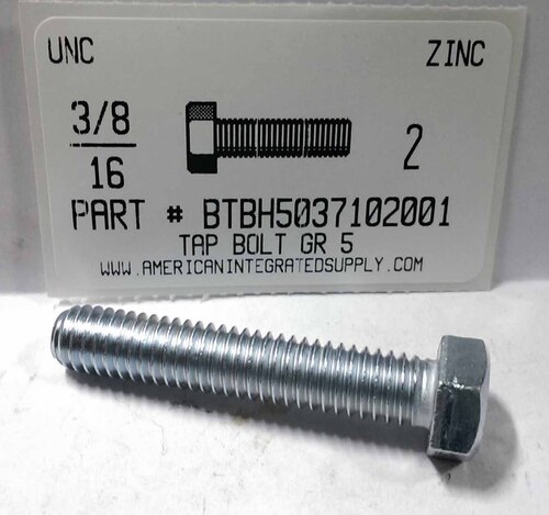 3/8-16X2 HEX HEAD TAP BOLT GRADE 5 STEEL ZINC PLATED