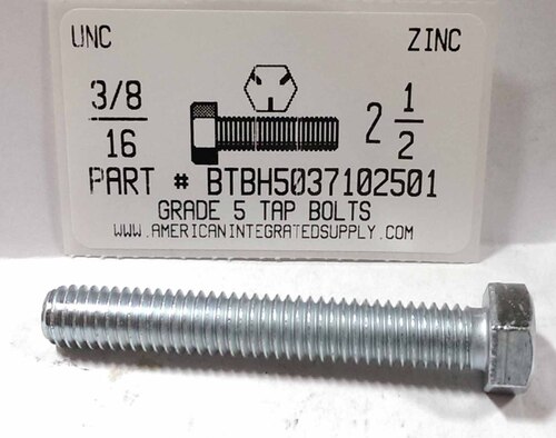 3/8-16X2-1/2 HEX HEAD TAP BOLT GRADE 5 STEEL ZINC PLATED