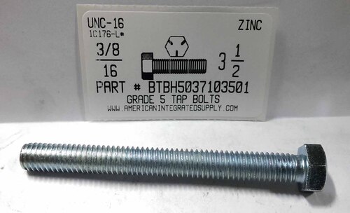 3/8-16X3-1/2 HEX HEAD TAP BOLT GRADE 5 STEEL ZINC PLATED