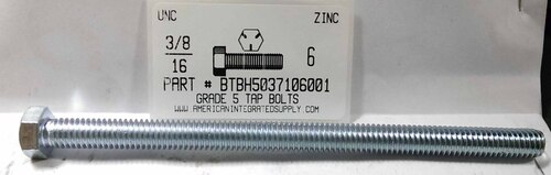 3/8-16X6 HEX HEAD TAP BOLT GRADE 5 STEEL ZINC PLATED