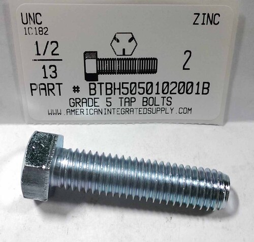 1/2-13X2 HEX HEAD TAP BOLT FULLY THREADED GRADE 5 STEEL ZINC PLATED