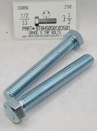 1/2-13X3-1/2 HEX HEAD TAP BOLT FULLY THREADED GRADE 5 STEEL ZINC PLATED