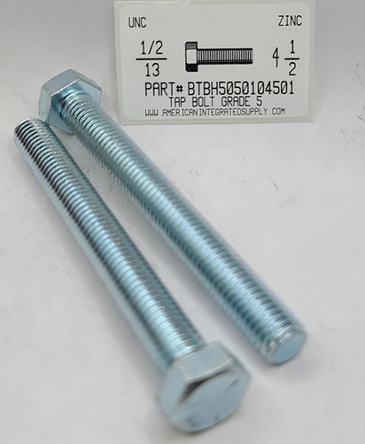 1/2-13X4-1/2 HEX HEAD TAP BOLT FULLY THREADED GRADE 5 STEEL ZINC PLATED