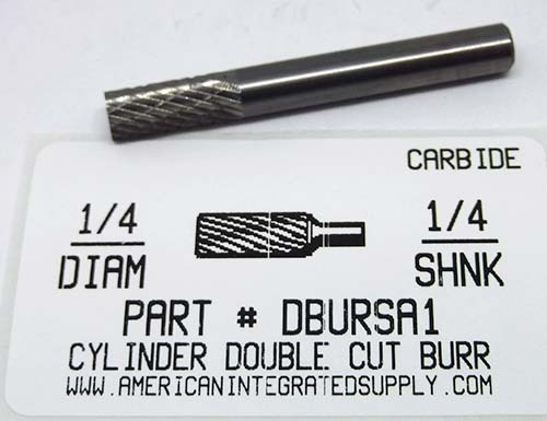 1/4 CYLINDER SHAPE DOUBLE CUT CARBIDE BURR 5/8 LONG 1/4 SHANK