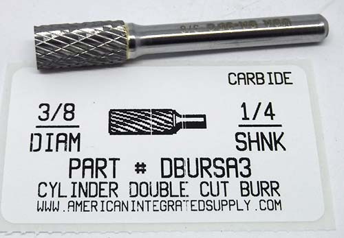 3/8 CYLINDER SHAPE DOUBLE CUT CARBIDE BURR 3/4 LONG 1/4 SHANK