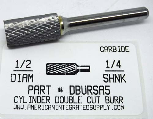 1/2 CYLINDER SHAPE DOUBLE CUT CARBIDE BURR 1 LONG 1/4 SHANK