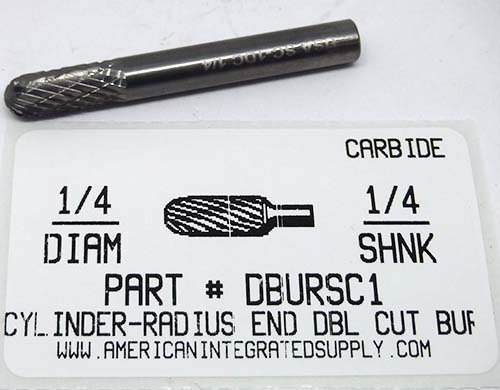 1/4 CYLINDER-RADIUS END DOUBLE CUT CARBIDE BURR 5/8 LG 1/4 SH