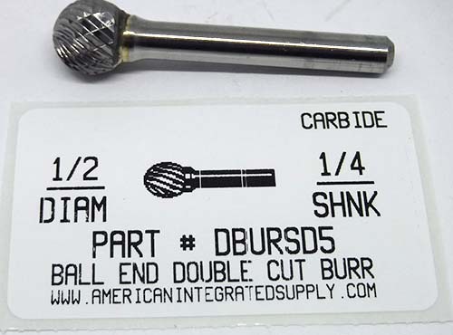 1/2 BALL SHAPE DOUBLE CUT CARBIDE BURR 1/4 SHANK