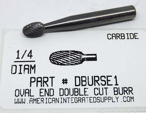 1/4 OVAL SHAPE DOUBLE CUT CARBIDE BURR 3/8 LONG 1/4 SHANK