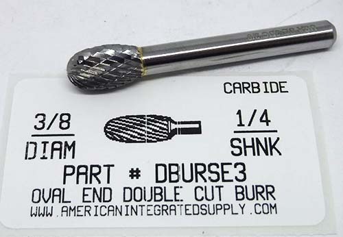 3/8 OVAL SHAPE DOUBLE CUT CARBIDE BURR 5/8 LONG 1/4 SHANK